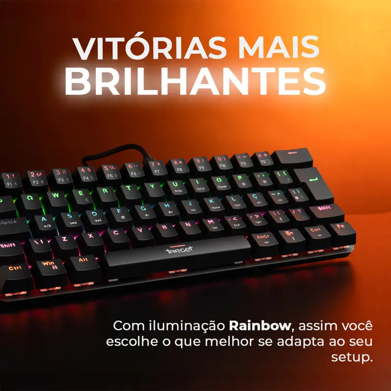 Teclado Mecanico Gamer TGT Sherman  Compacto, Rainbow, ABNT2, Switch Azul, Preto, TGT-SHTKL-RBW01