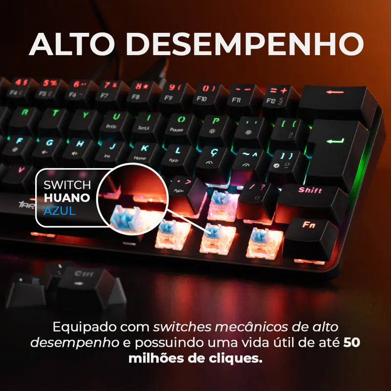 Teclado Mecanico Gamer TGT Sherman  Compacto, Rainbow, ABNT2, Switch Azul, Preto, TGT-SHTKL-RBW01