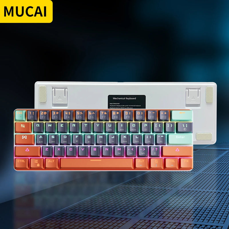 Mucai mka610 mini teclado mecânico para jogos, 61 teclas, usb, com fio, interruptor vermelho para pc, laptop com cabo removível, adequado para jogadores