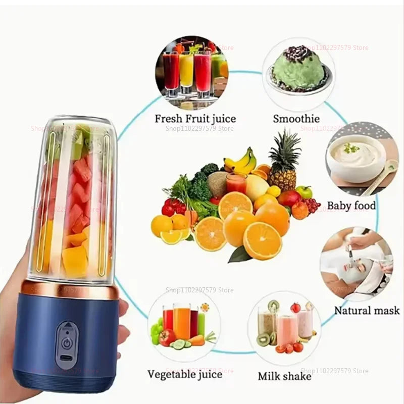 Copo espremedor portátil 400ml 6 lâminas para shakes smoothies recarregável usb viajando espremedor de frutas copo duplo liquidificador de frutas