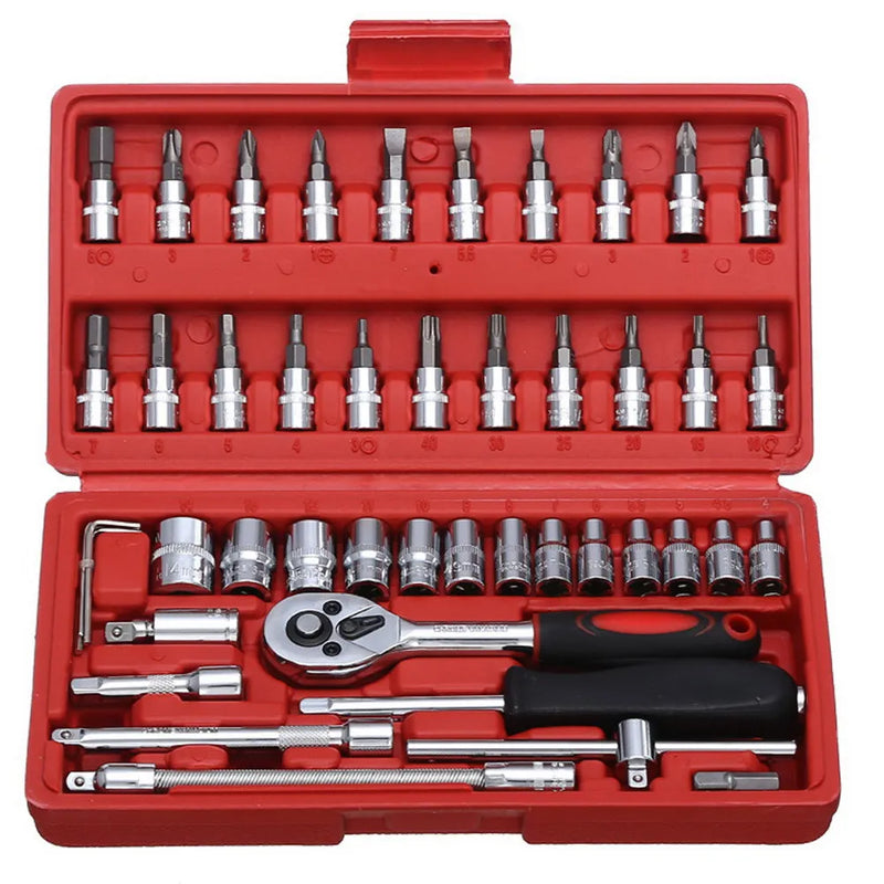 Kit de ferramentas para reparo de carro, 53 peças/46 peças, 1/4 unidades, conjunto de soquete, ferramenta de reparo de carro, chave de torque de catraca, conjunto de reparo automático, ferramentas mecânicas