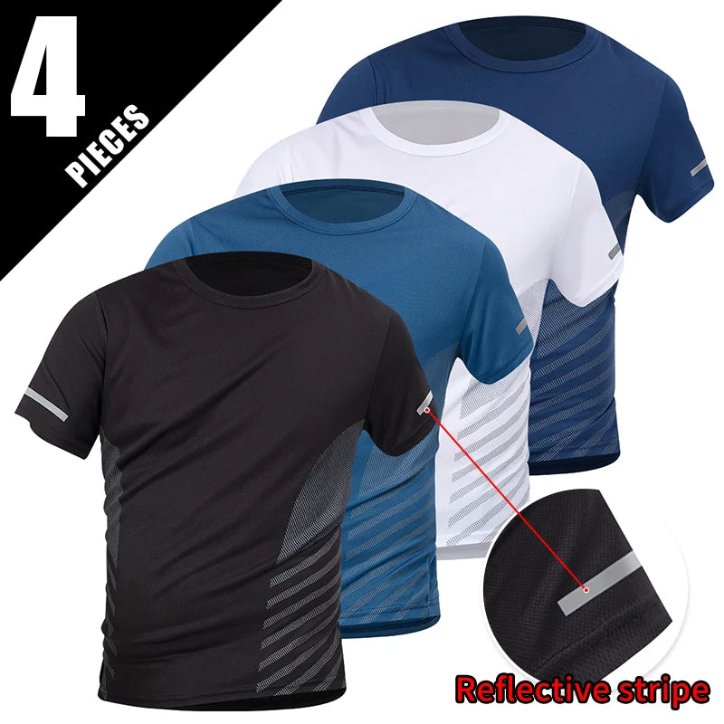 1/4/6 pçs masculino plus size gradiente de secagem rápida de manga curta adolescentes esportes soltos correndo fitness futebol basquete camiseta