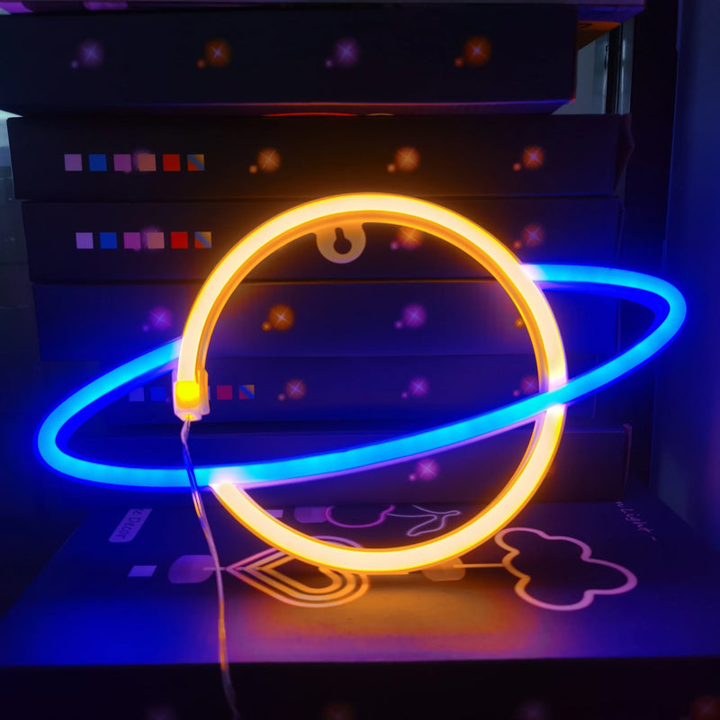 1 peça, luz neon em forma de planeta, usb ou alimentado por bateria, para sala de jogos, quarto, festa, arranjo de aniversário, presentes (bateria não incluída)