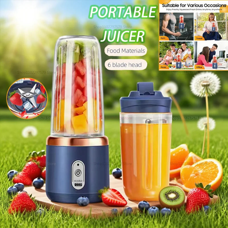 Copo espremedor portátil 400ml 6 lâminas para shakes smoothies recarregável usb viajando espremedor de frutas copo duplo liquidificador de frutas