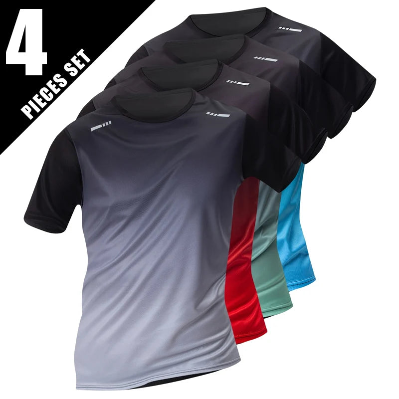 1/4/6 pçs masculino plus size gradiente de secagem rápida de manga curta adolescentes esportes soltos correndo fitness futebol basquete camiseta