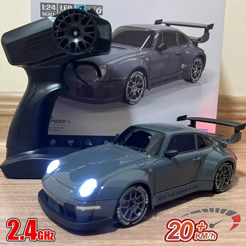 Carros RC 1/24 Veículo de Controle Remoto com Luzes LED 2.4GHz 20KM/H 4WD Carro RC de Alta Velocidade Drifting Pneus de Corrida Brinquedo Presente Adulto Criança