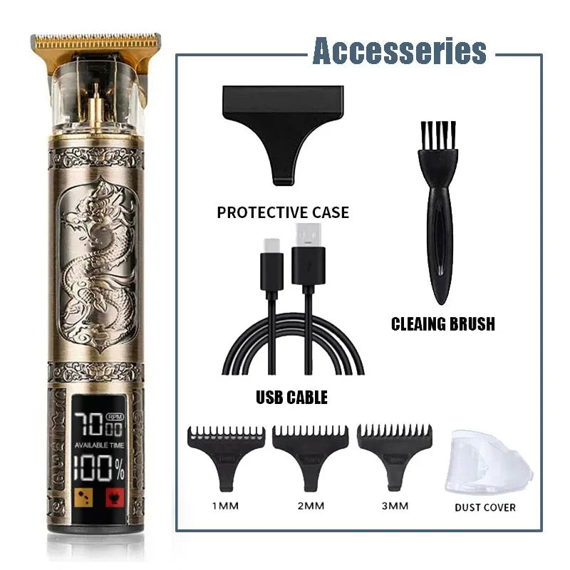 Máquina de cortar cabelo profissional para homens - sem fio recarregável Zero Gapped T-Blade Aparador de cabelo elétrico