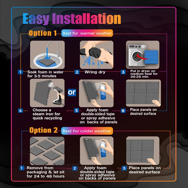 Painéis de espuma à prova de som acústico de estúdio 6/12/24 peças, esponja acústica de tratamento de isolamento acústico pirâmide, painéis de espuma acústica
