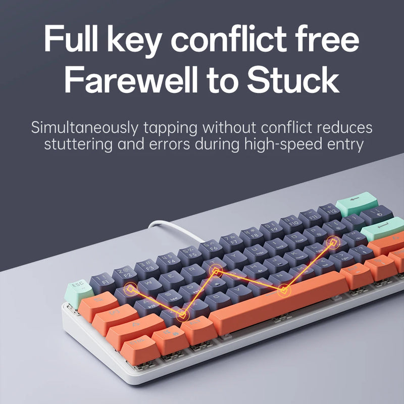 Mucai mka610 mini teclado mecânico para jogos, 61 teclas, usb, com fio, interruptor vermelho para pc, laptop com cabo removível, adequado para jogadores