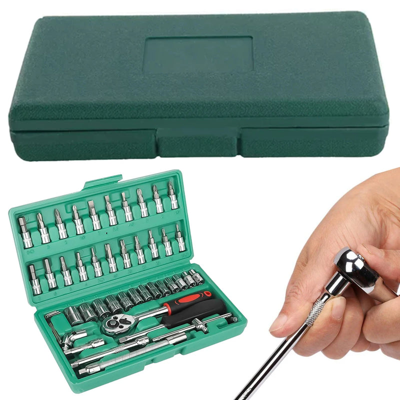 Kit de ferramentas para reparo de carro, 53 peças/46 peças, 1/4 unidades, conjunto de soquete, ferramenta de reparo de carro, chave de torque de catraca, conjunto de reparo automático, ferramentas mecânicas