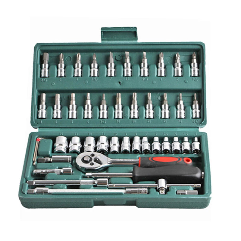 Kit de ferramentas para reparo de carro, 53 peças/46 peças, 1/4 unidades, conjunto de soquete, ferramenta de reparo de carro, chave de torque de catraca, conjunto de reparo automático, ferramentas mecânicas