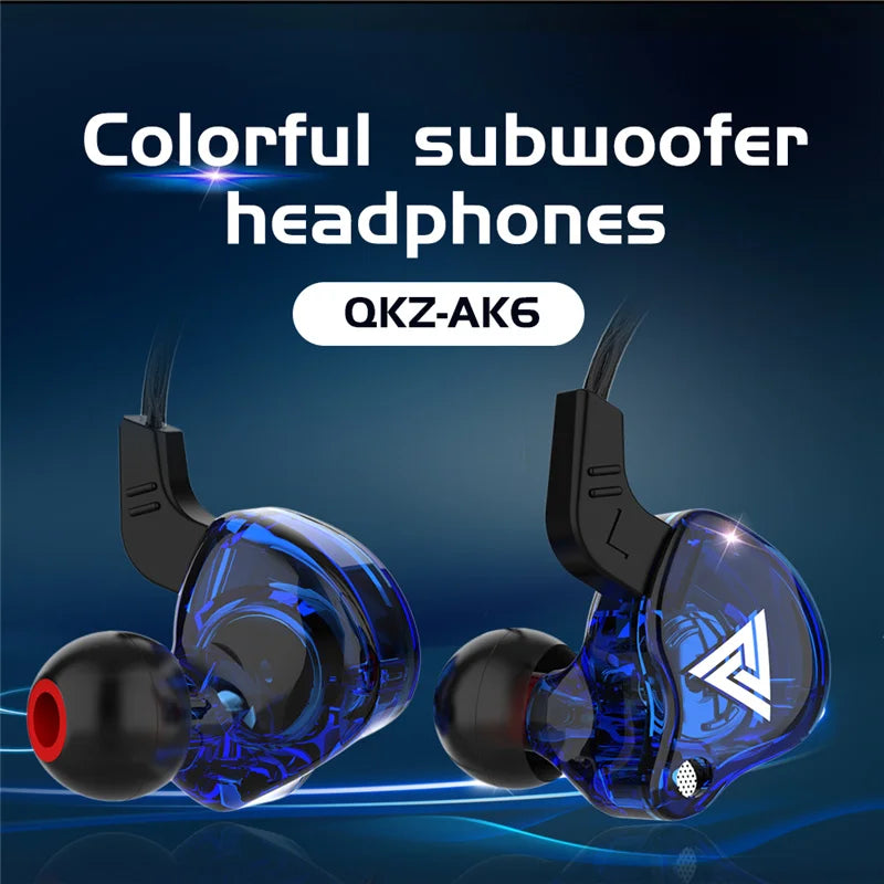 QKZ AK6 fone de ouvido com fio com microfone, cobre driver, fone de ouvido esportivo, headset de música, hifi, baixo estéreo, no ouvido, original, 3,5mm