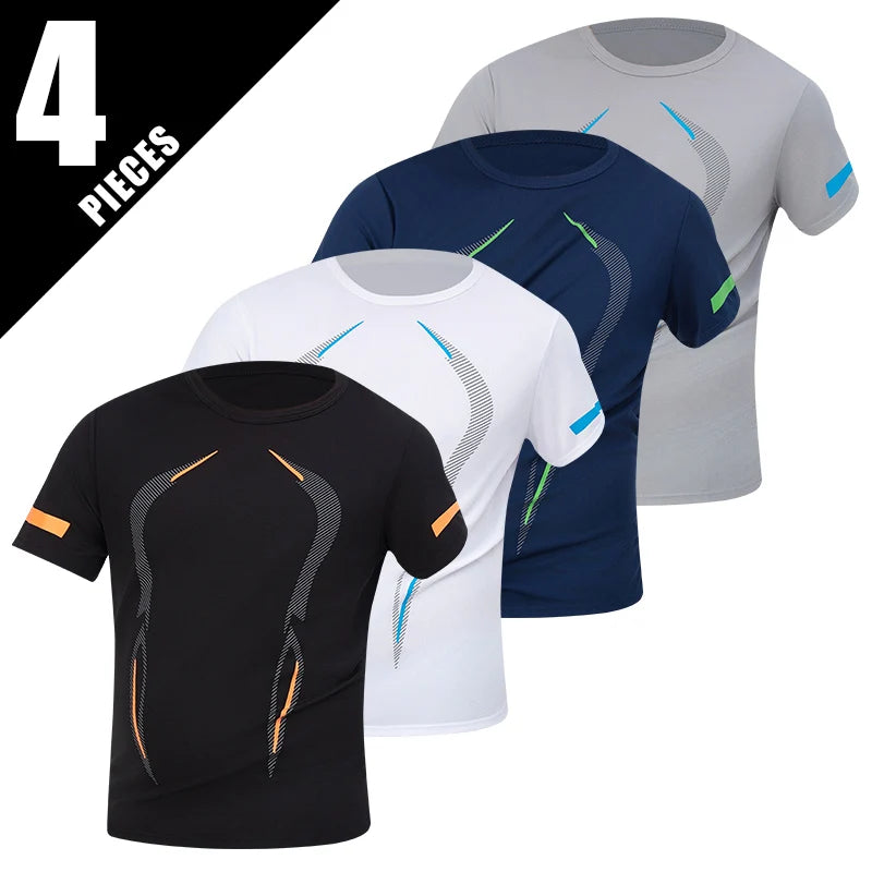 1/4/6 pçs masculino plus size gradiente de secagem rápida de manga curta adolescentes esportes soltos correndo fitness futebol basquete camiseta