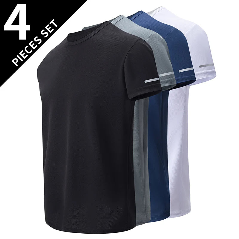 1/4/6 pçs masculino plus size gradiente de secagem rápida de manga curta adolescentes esportes soltos correndo fitness futebol basquete camiseta