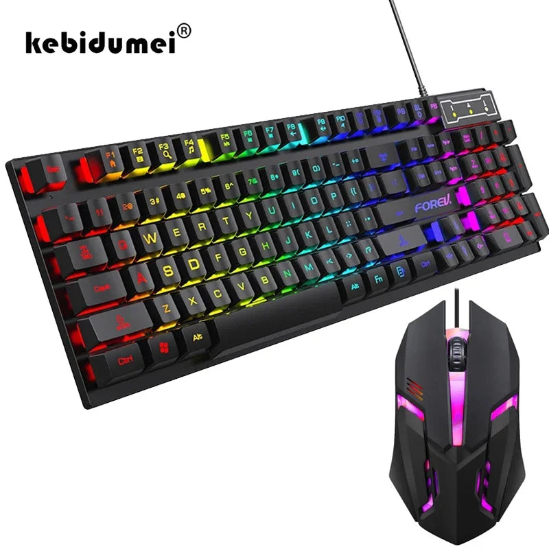 Teclado mecânico retroiluminado com 104 teclas, teclado para jogos com fio, à prova d'água, luminoso, conjunto de teclado e mouse para gamer, pc, laptop, escritório