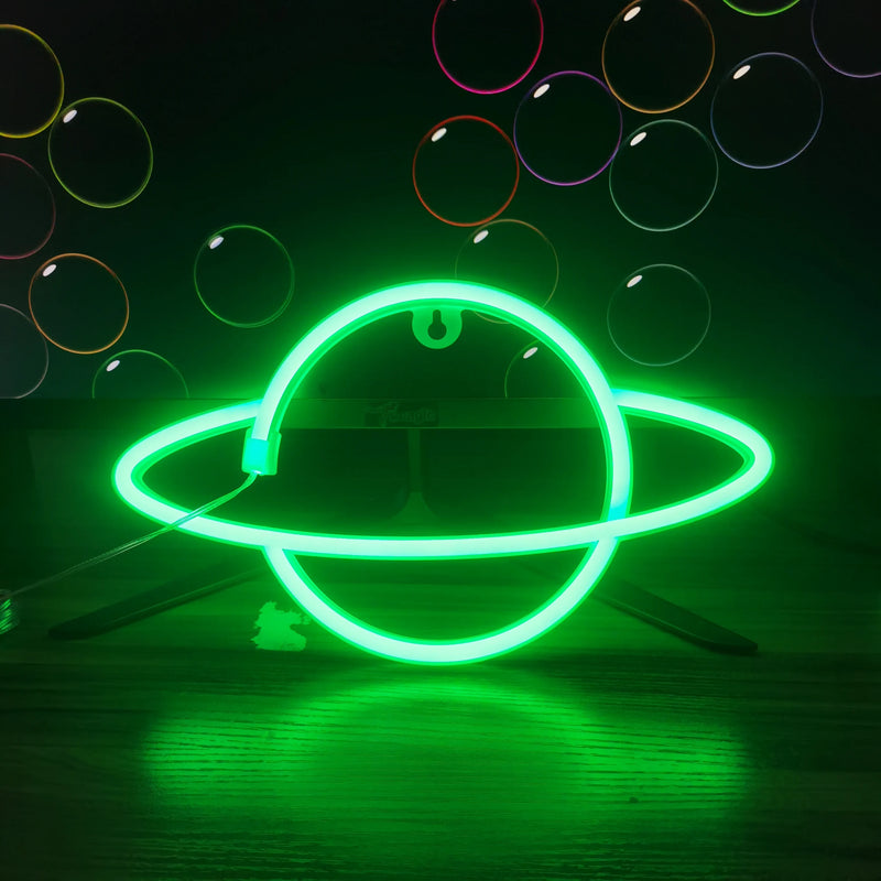 1 peça, luz neon em forma de planeta, usb ou alimentado por bateria, para sala de jogos, quarto, festa, arranjo de aniversário, presentes (bateria não incluída)