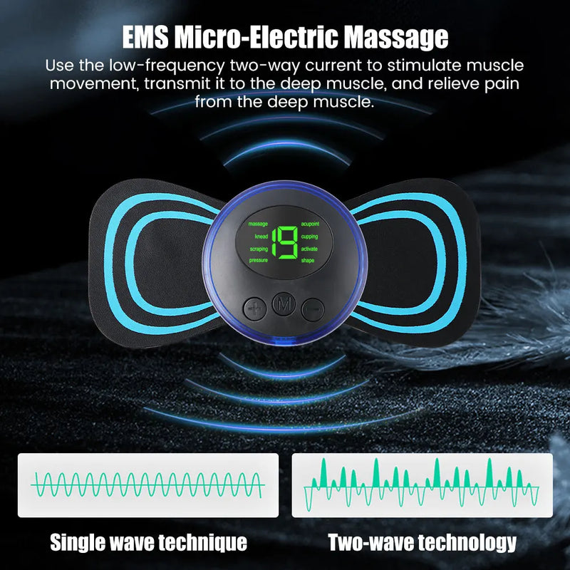 Mini portátil ems pescoço massageador elétrico maca de pescoço para alívio da dor muscular cervical e remendo de massagem de relaxamento de ombro
