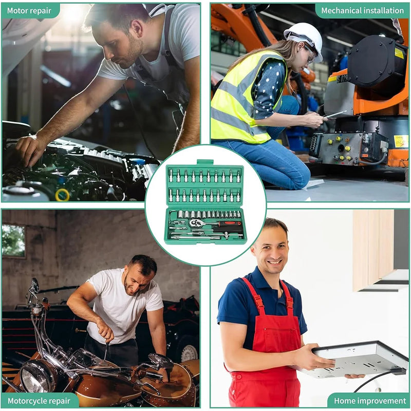Kit de ferramentas para reparo de carro, 53 peças/46 peças, 1/4 unidades, conjunto de soquete, ferramenta de reparo de carro, chave de torque de catraca, conjunto de reparo automático, ferramentas mecânicas